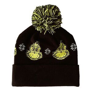 American Eagle Black Grinch Hat Beanie Cuff Pom Pom NWT